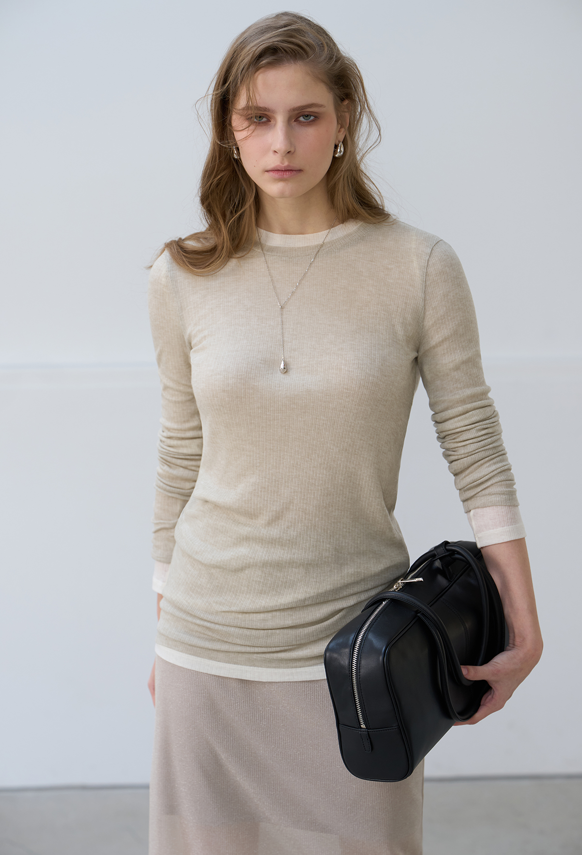 RIBBED CREASE JERSEY TOP