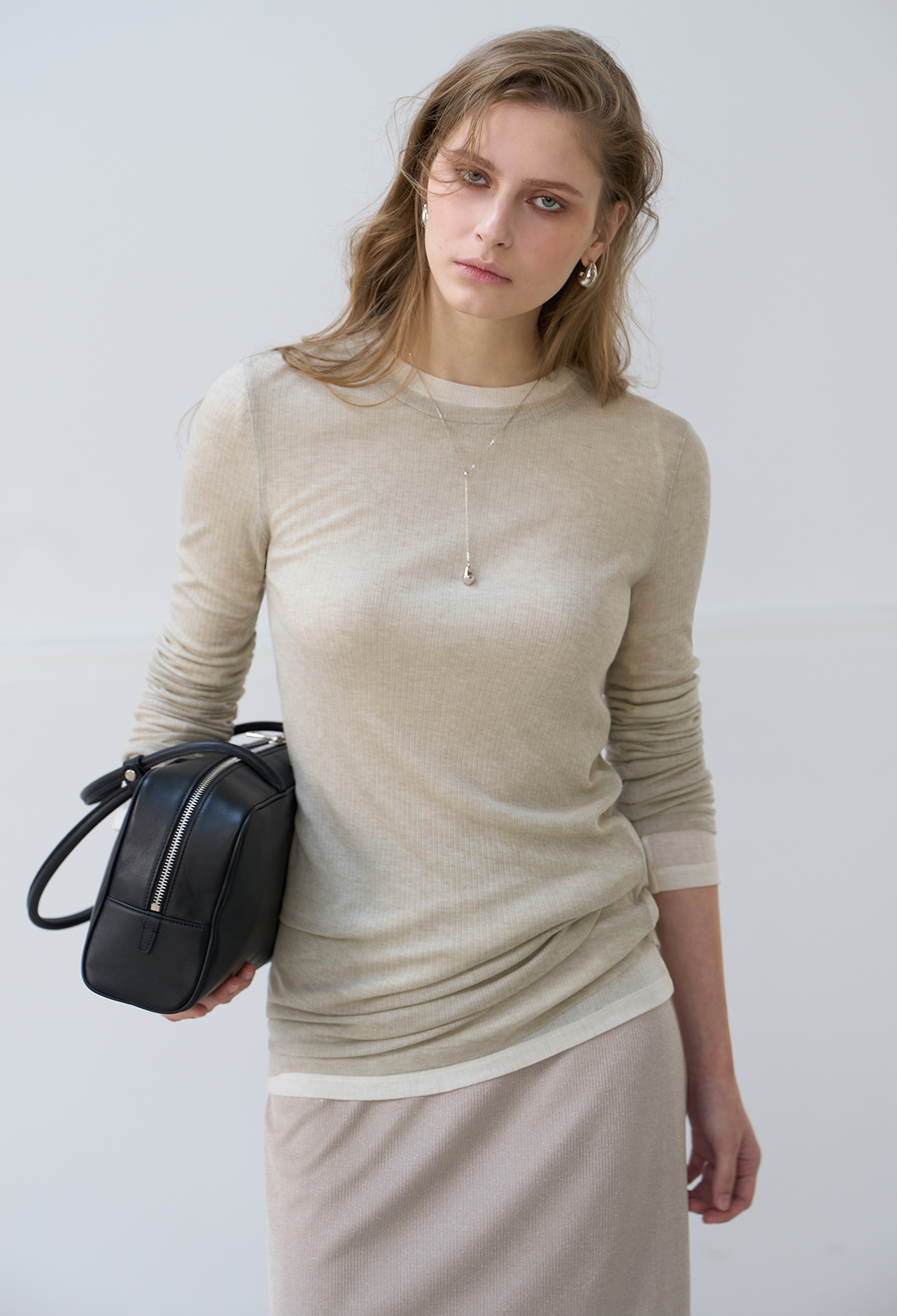 RIBBED CREASE JERSEY TOP