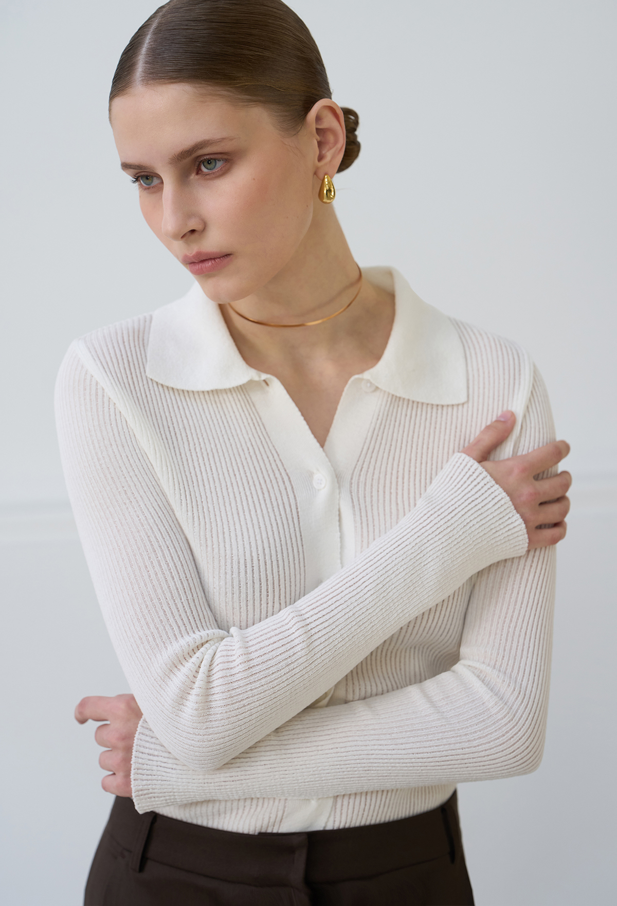 RIB COLLAR CARDIGAN