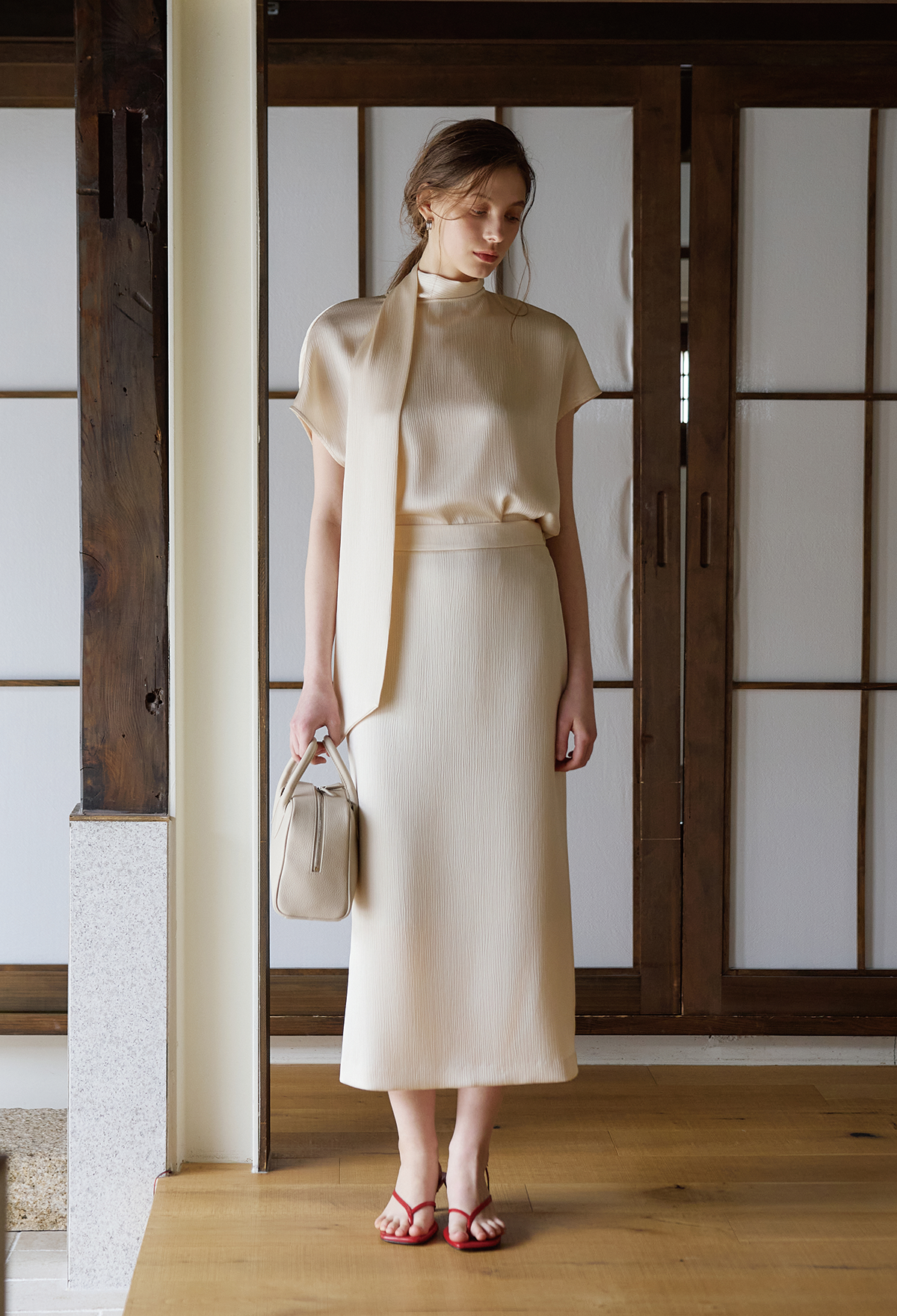 [2nd] CRINKLE MIDI SKIRT