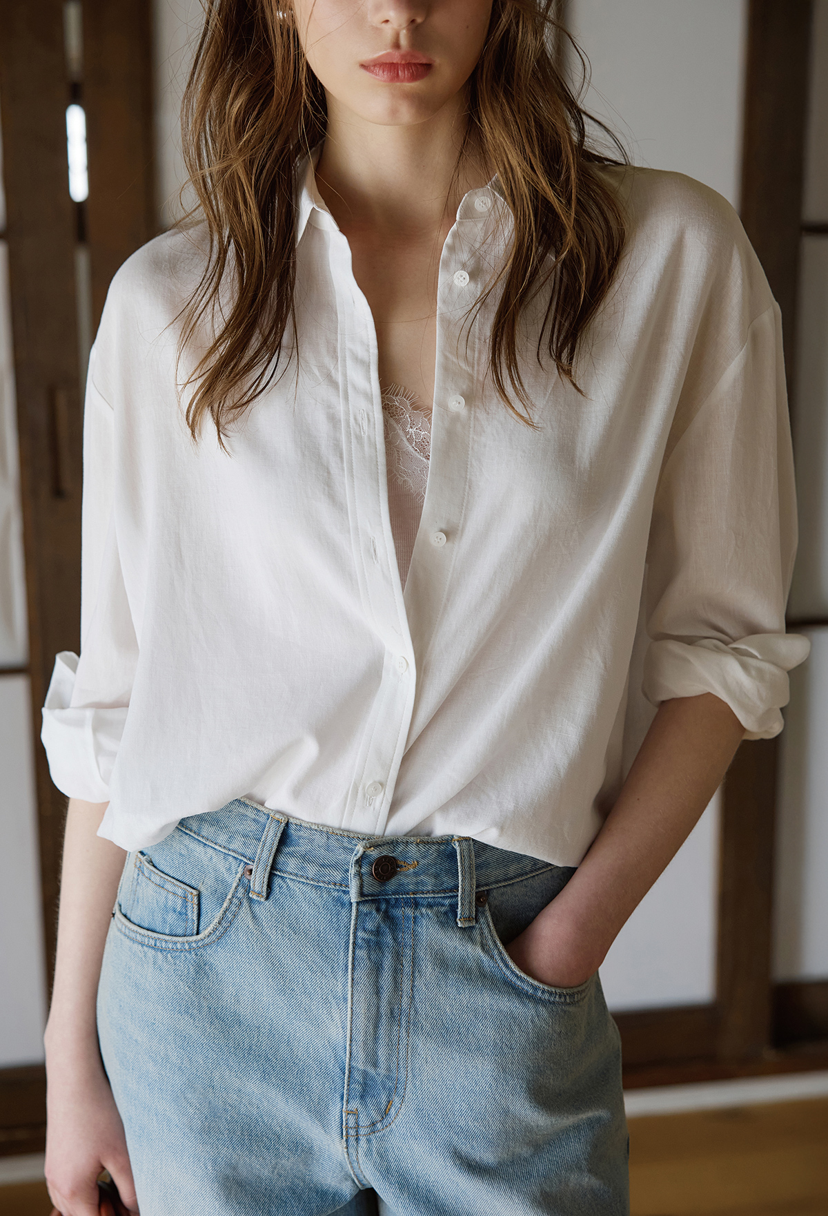 [2nd] Linen-Blend Shirt