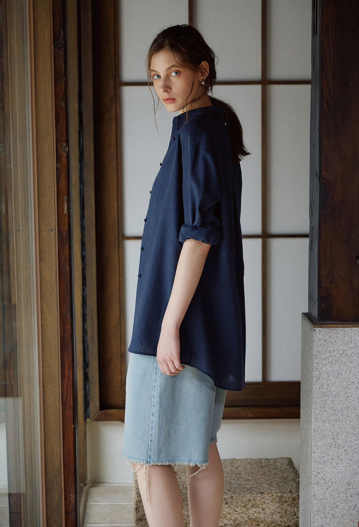 Linen-blended shirt